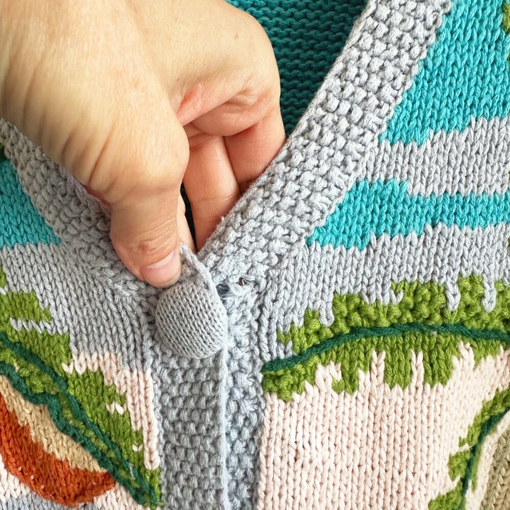 VTG Storybook Knits Cardigan Small Novelty Beach Tropical Coastal 3D Crochet - Picture 10 of 11